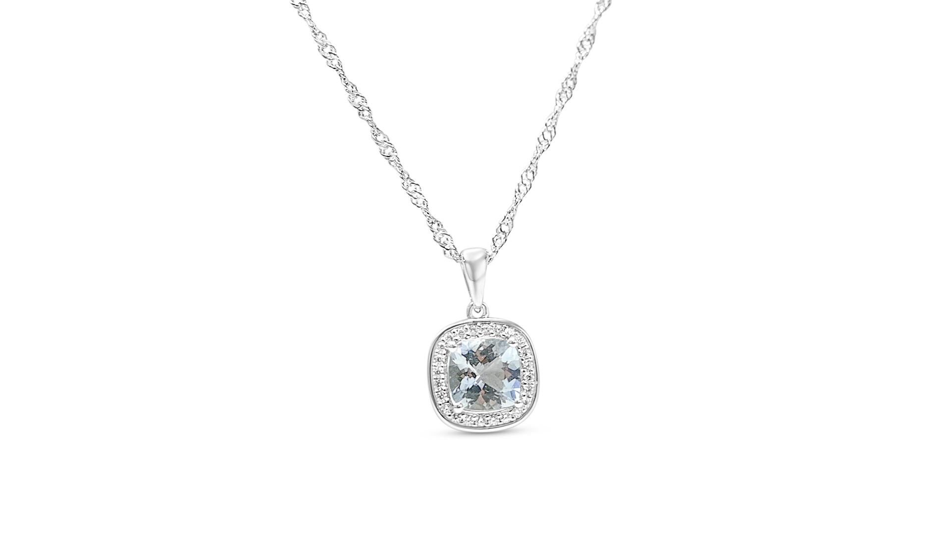 Cushion Cut 925 Sterling Sliver Natural Aquamarine Women's Wedding Halo Pendant Jewelry For Sale
