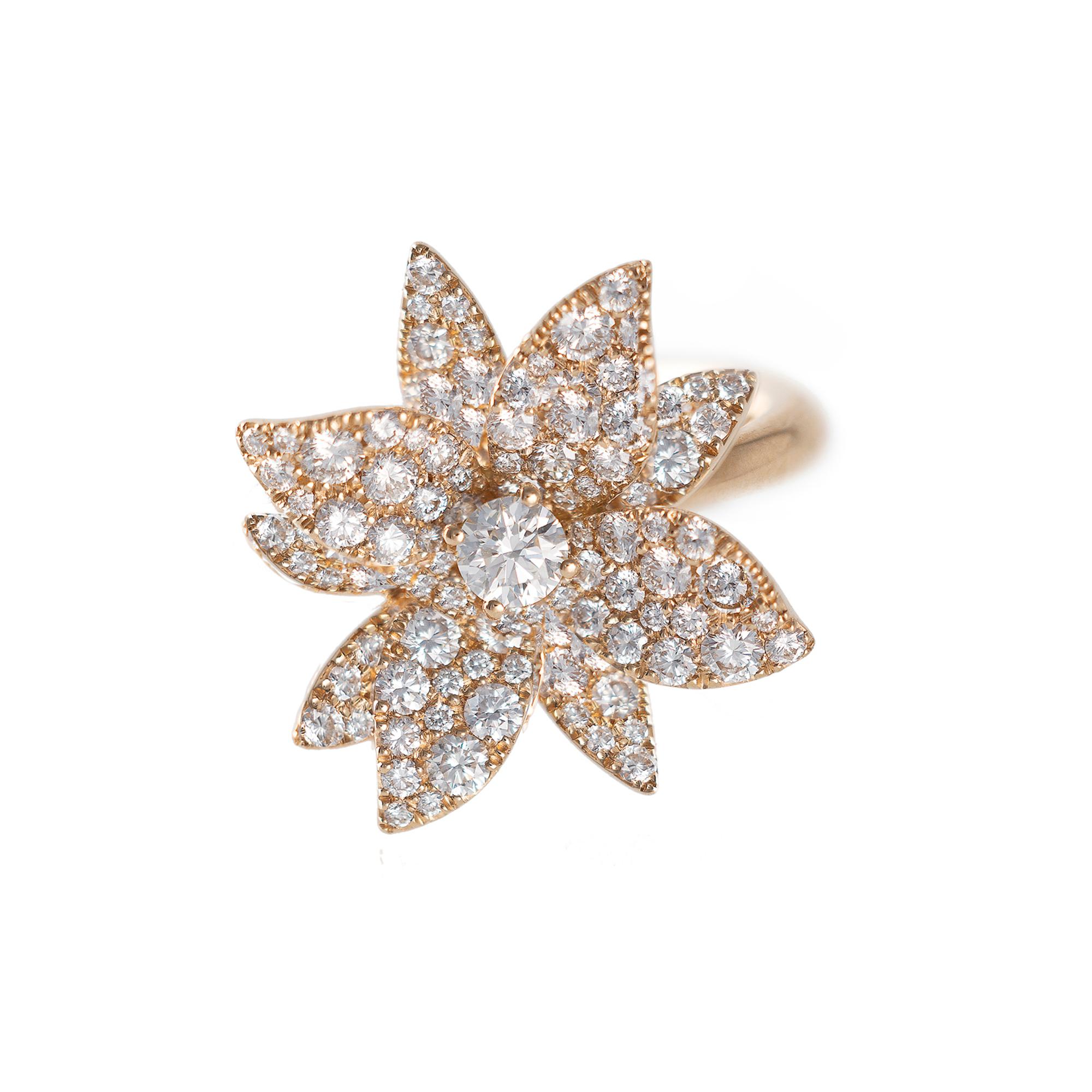1.78 Karat Diamant- Lotus-Blumenring im Zustand „Neu“ im Angebot in Aspen, CO
