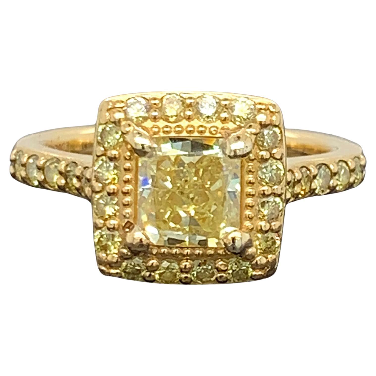1.78 Tcw Fancy Yellow Diamond Ring VS2 Natural GIA Certified 18k Yellow Gold