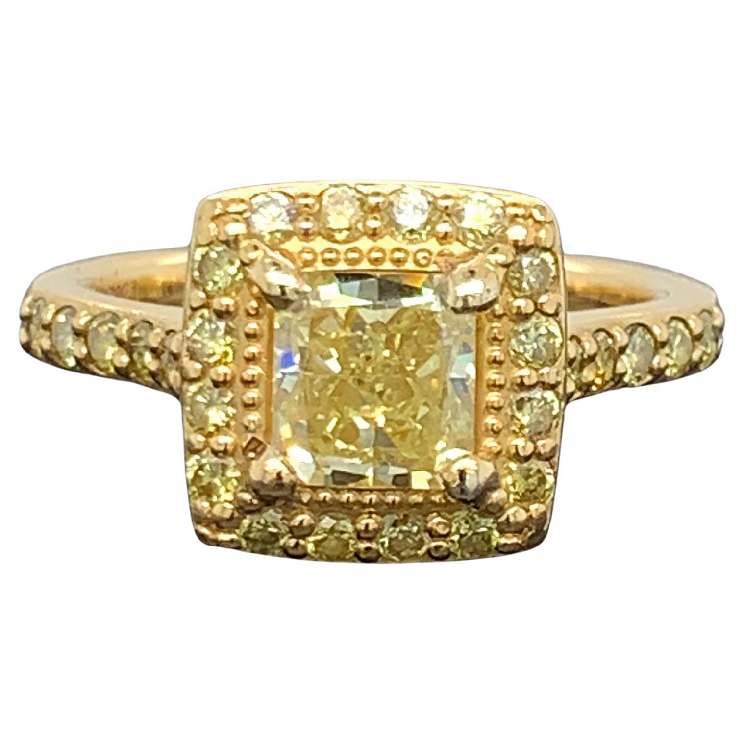 1.78 Tcw Fancy Yellow Diamond Ring VS2 Natural GIA Certified 18k Yellow Gold For Sale