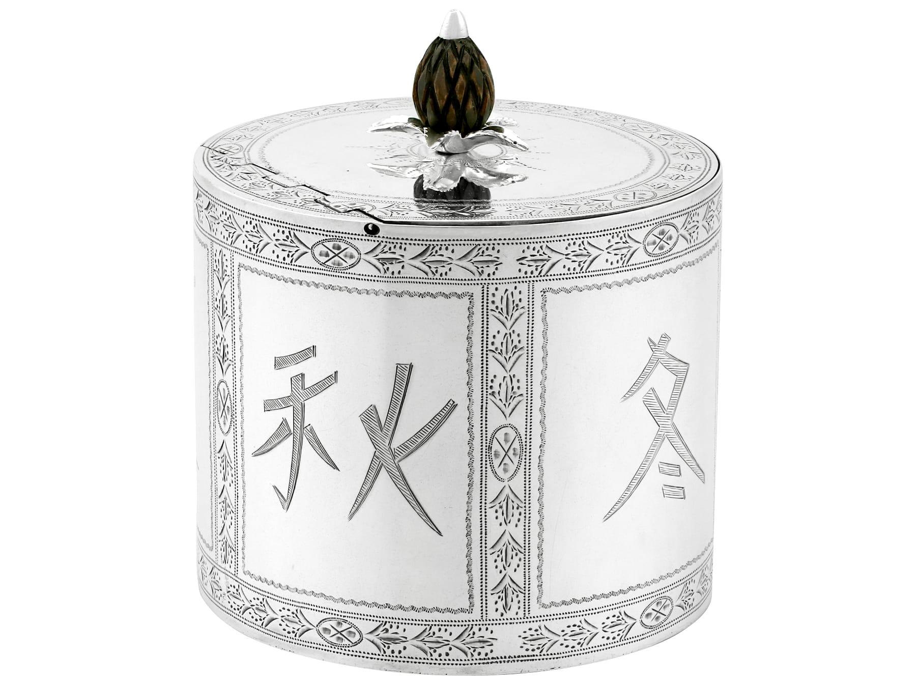 Una excepcional, fina e impresionante caja de té inglesa georgiana antigua de plata de ley con cerradura; una adición a nuestra colección de vajillas de té de plata

Esta excepcional caja de té antigua georgiana de plata de ley tiene forma