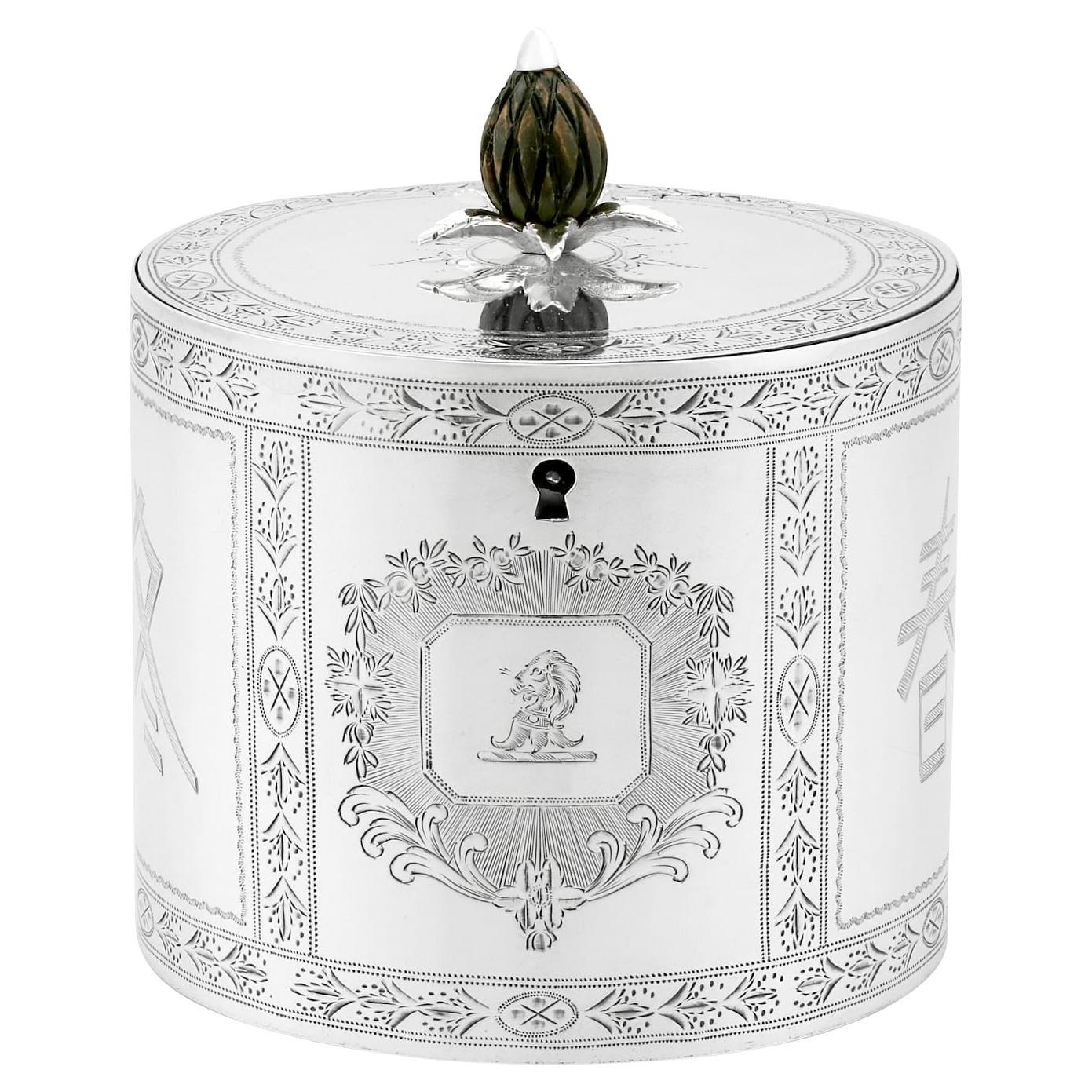 1780, Antique Georgian Sterling Silver Locking Tea Caddy For Sale