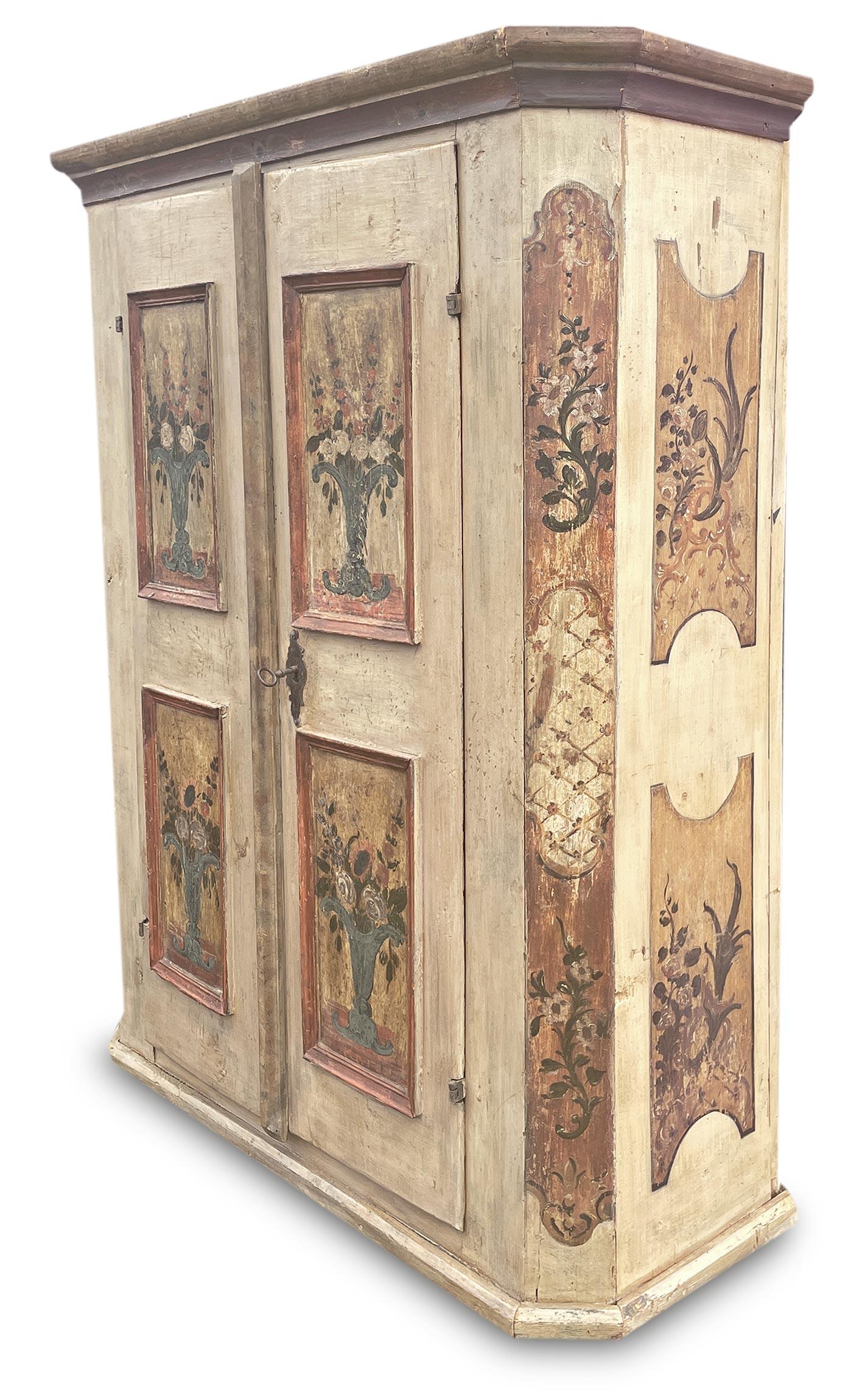 1780 Antique White floral Painted Tyrolean Cabinet 3