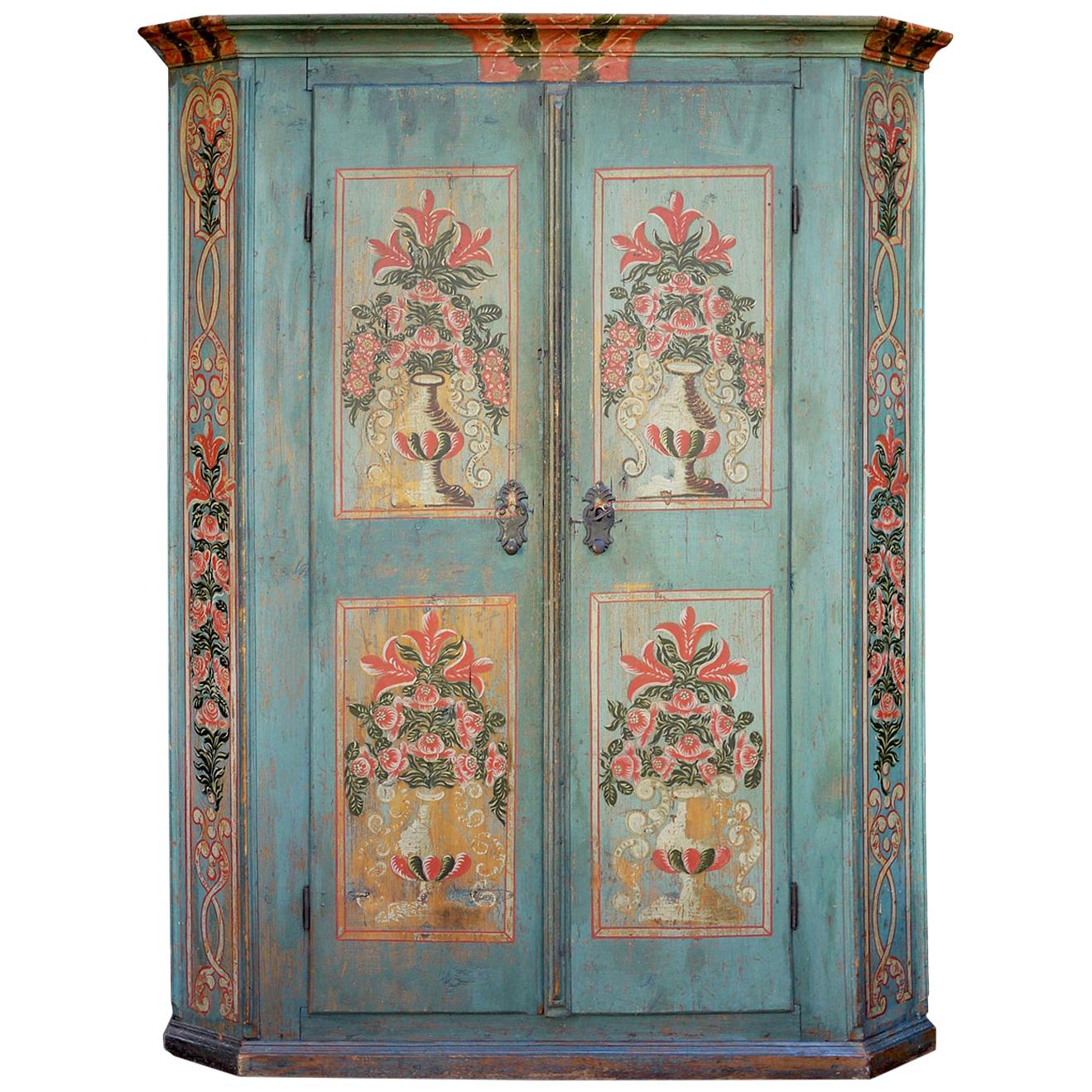 1780 Blue Floral Painted Wardrobe