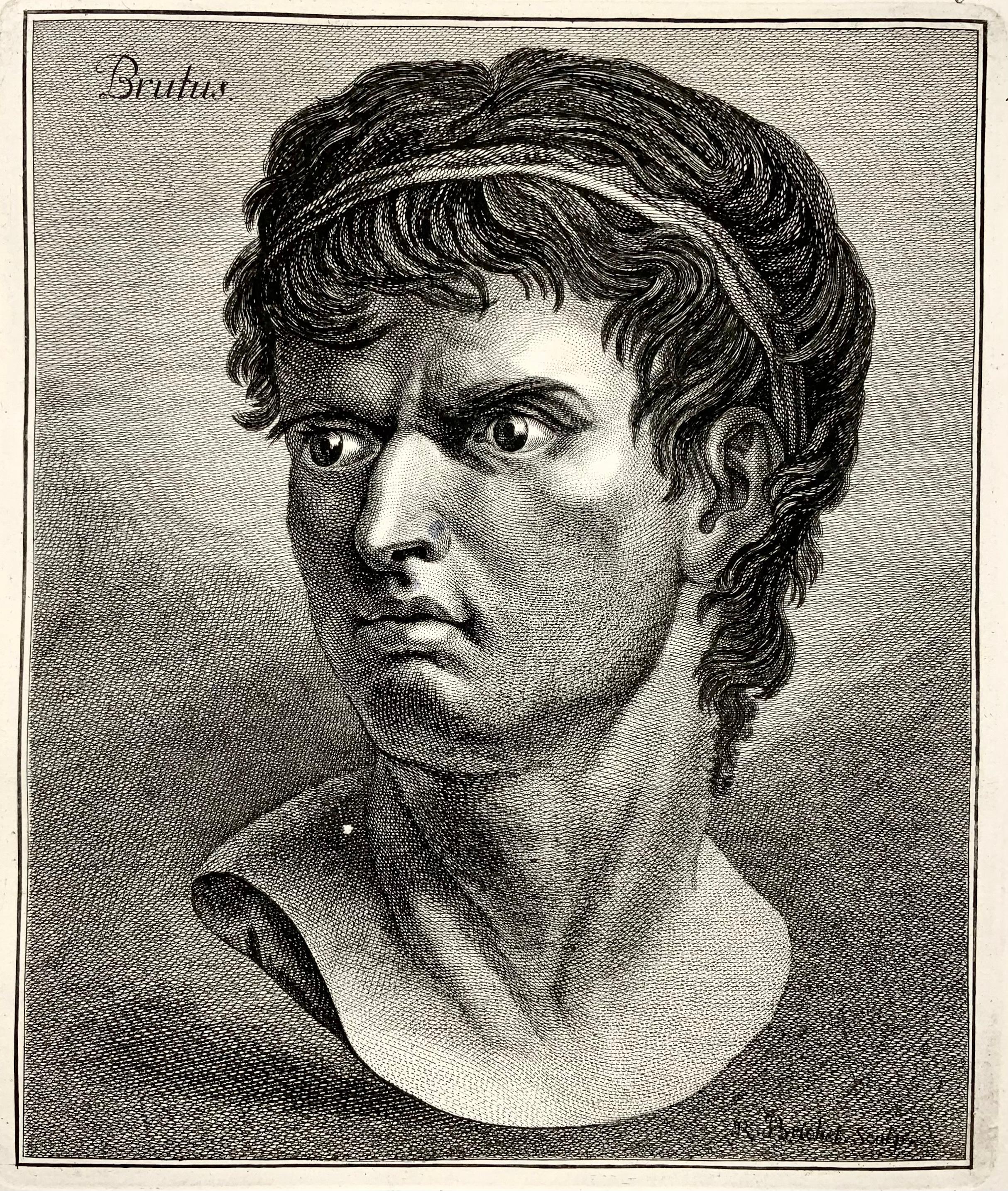 Etched 1780 Brutus, Large Physiognomical Study Engraved by Robert Brichel, Portrait For Sale