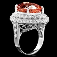 17.80 Carats Natural Morganite and Diamond 14K Solid White Gold Ring