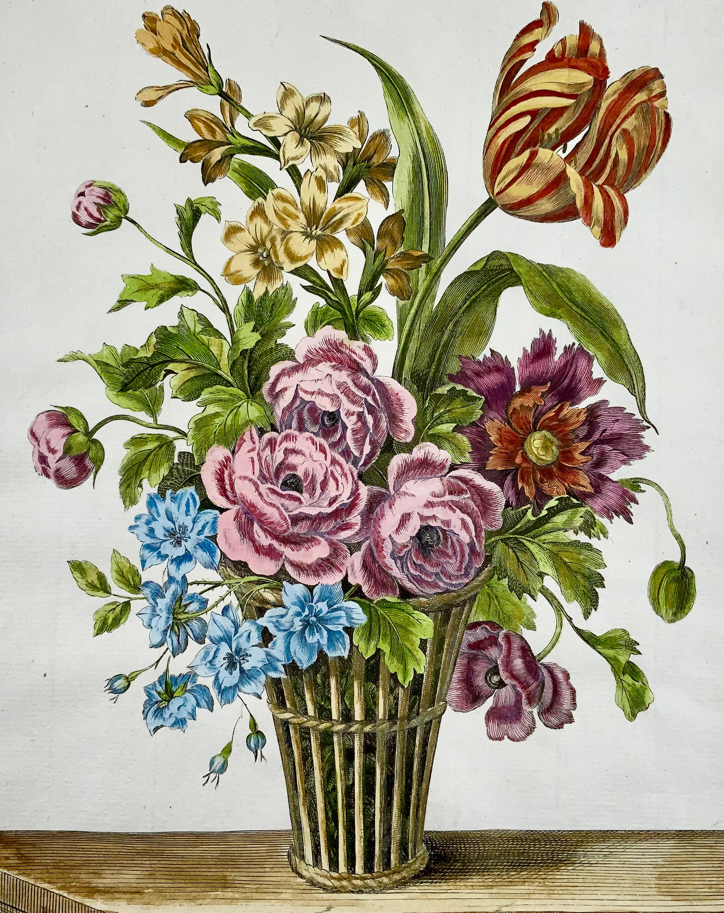 French 1780 Floral Spring Bouquet, Louis Tessier, Folio, Tulip, Poeny, Hand Coloured For Sale