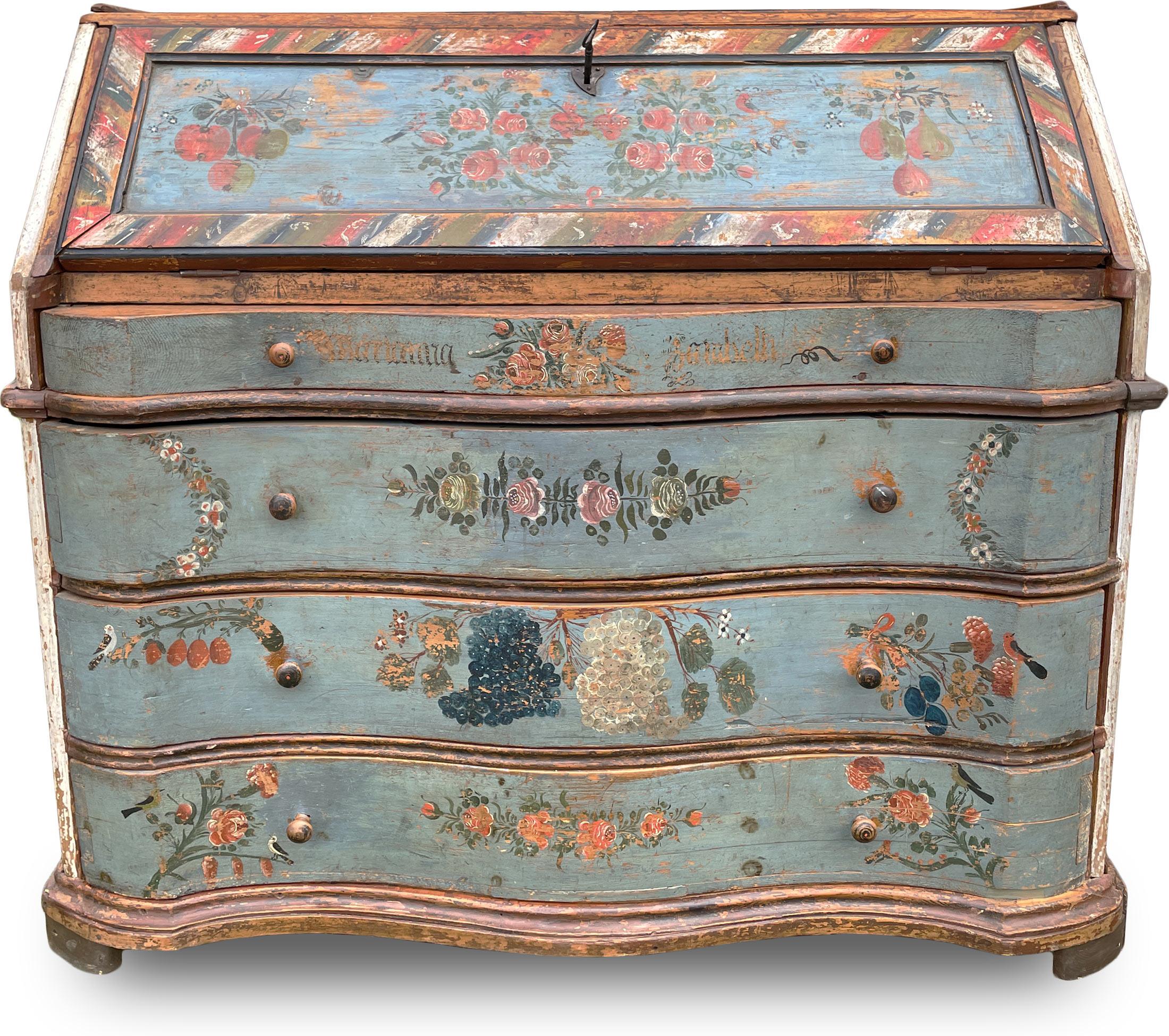 1780 Italian Shaped and Floral Painted Secretaire 6