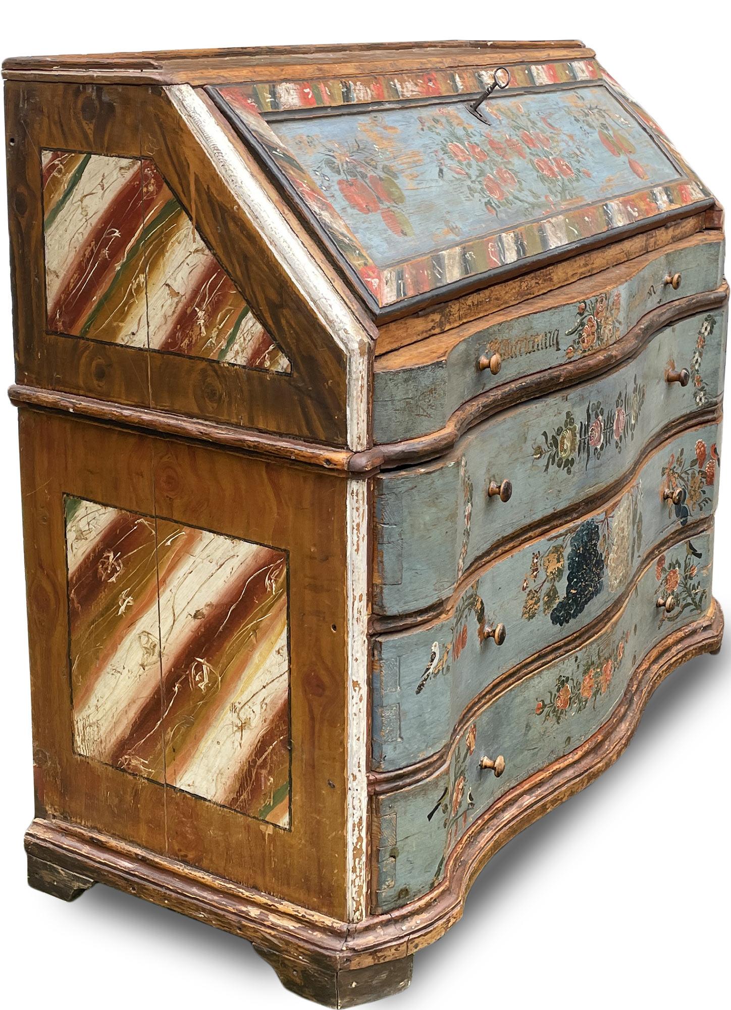 1780 Italian Shaped and Floral Painted Secretaire 7