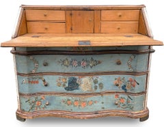 1780 Italian Shaped and Floral Painted Secretaire