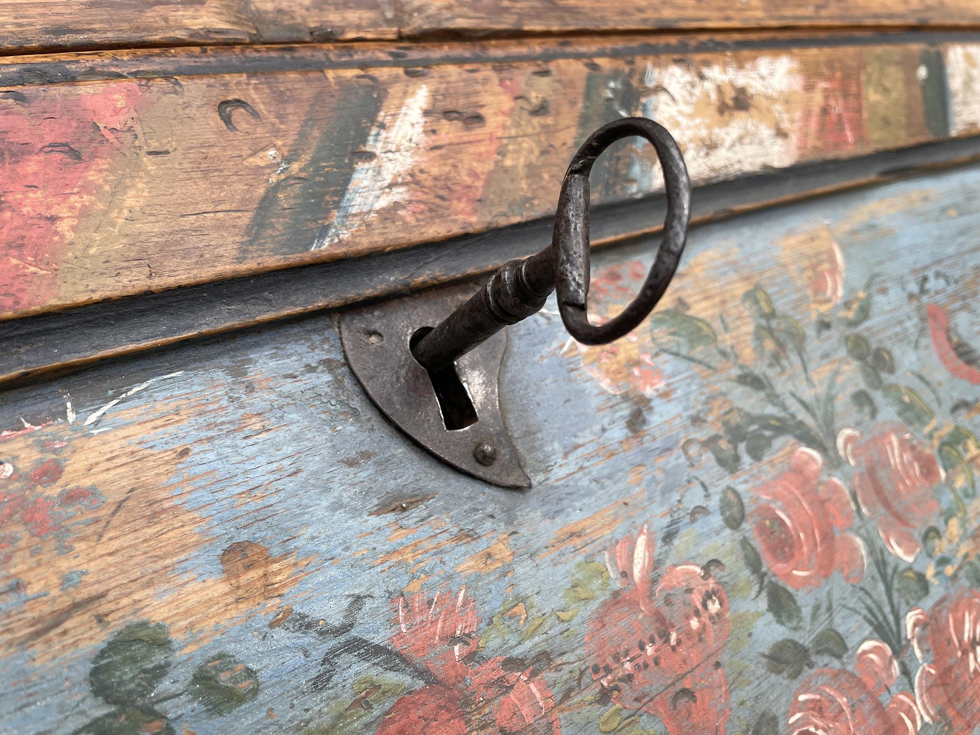 Baroque 1780 Italian Shaped and Floral Painted Secretaire