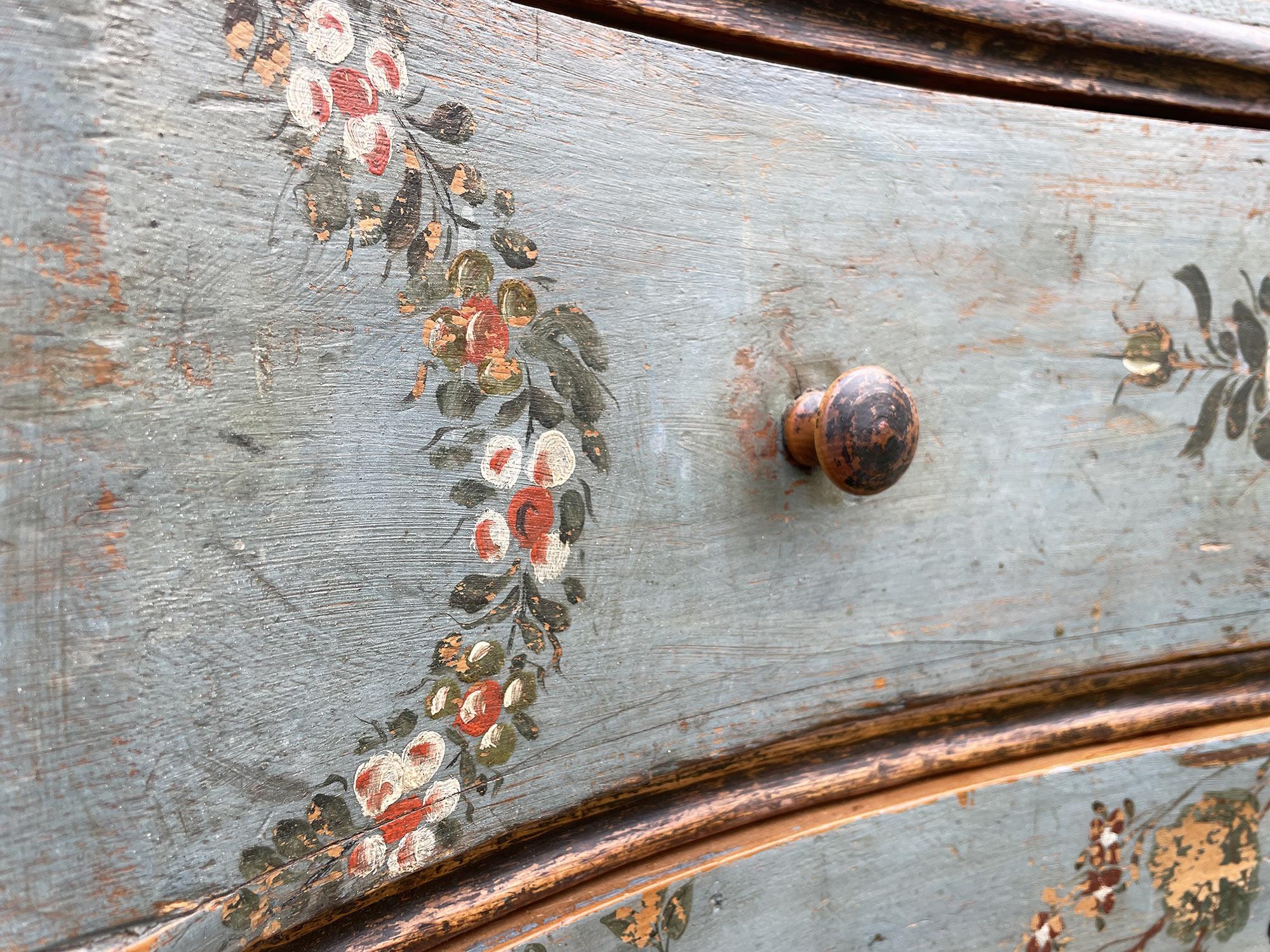 Late 18th Century 1780 Italian Shaped and Floral Painted Secretaire