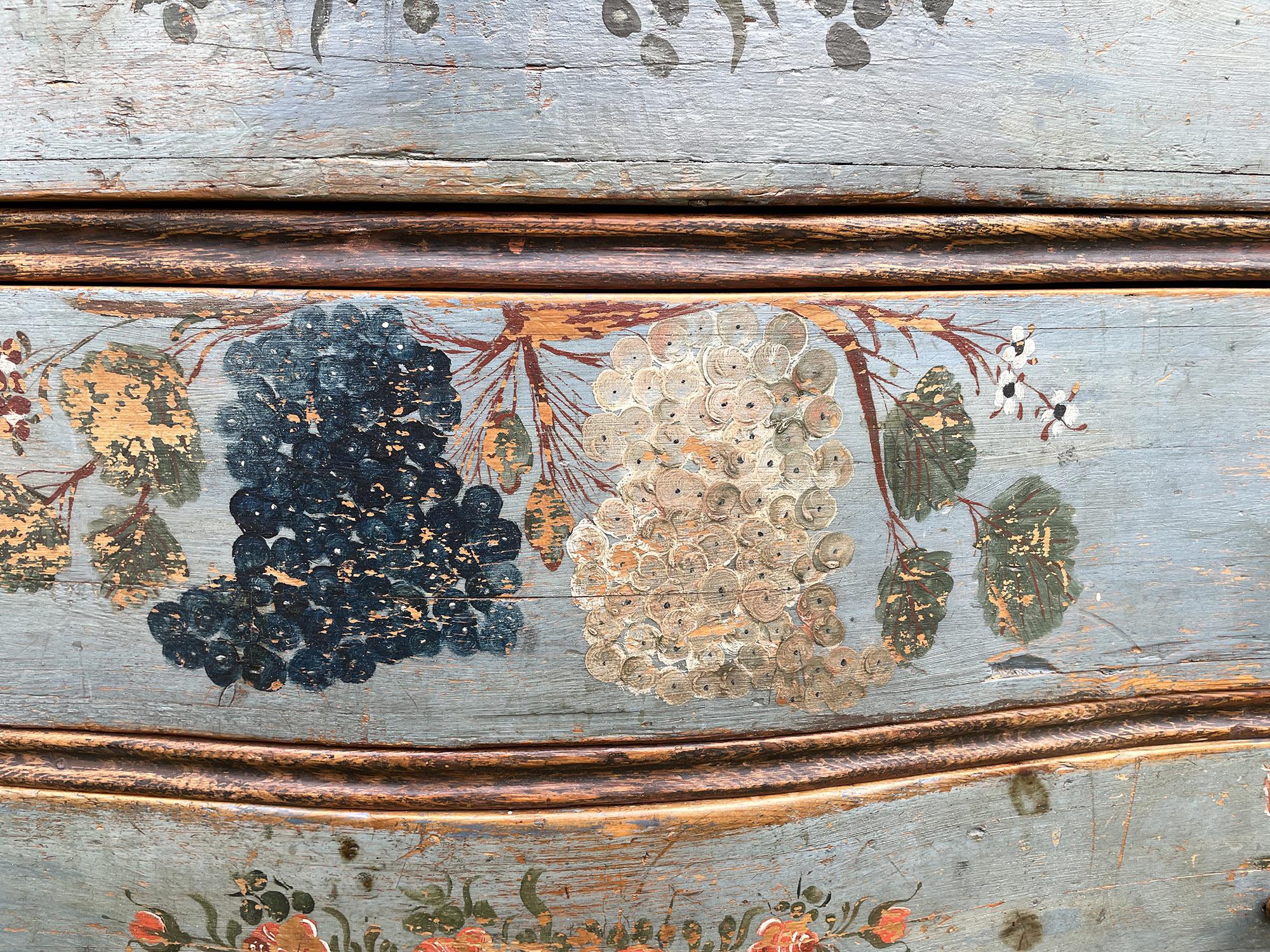 Fir 1780 Italian Shaped and Floral Painted Secretaire