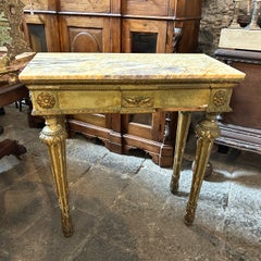 1780 Louis XVI Green Lacquered and Gilded Wood and Marble Italian Console Table