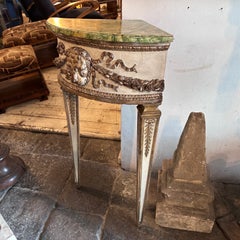 1780 Louis XVI Green White and Mecca Silver Lacquered Wood Corner Console