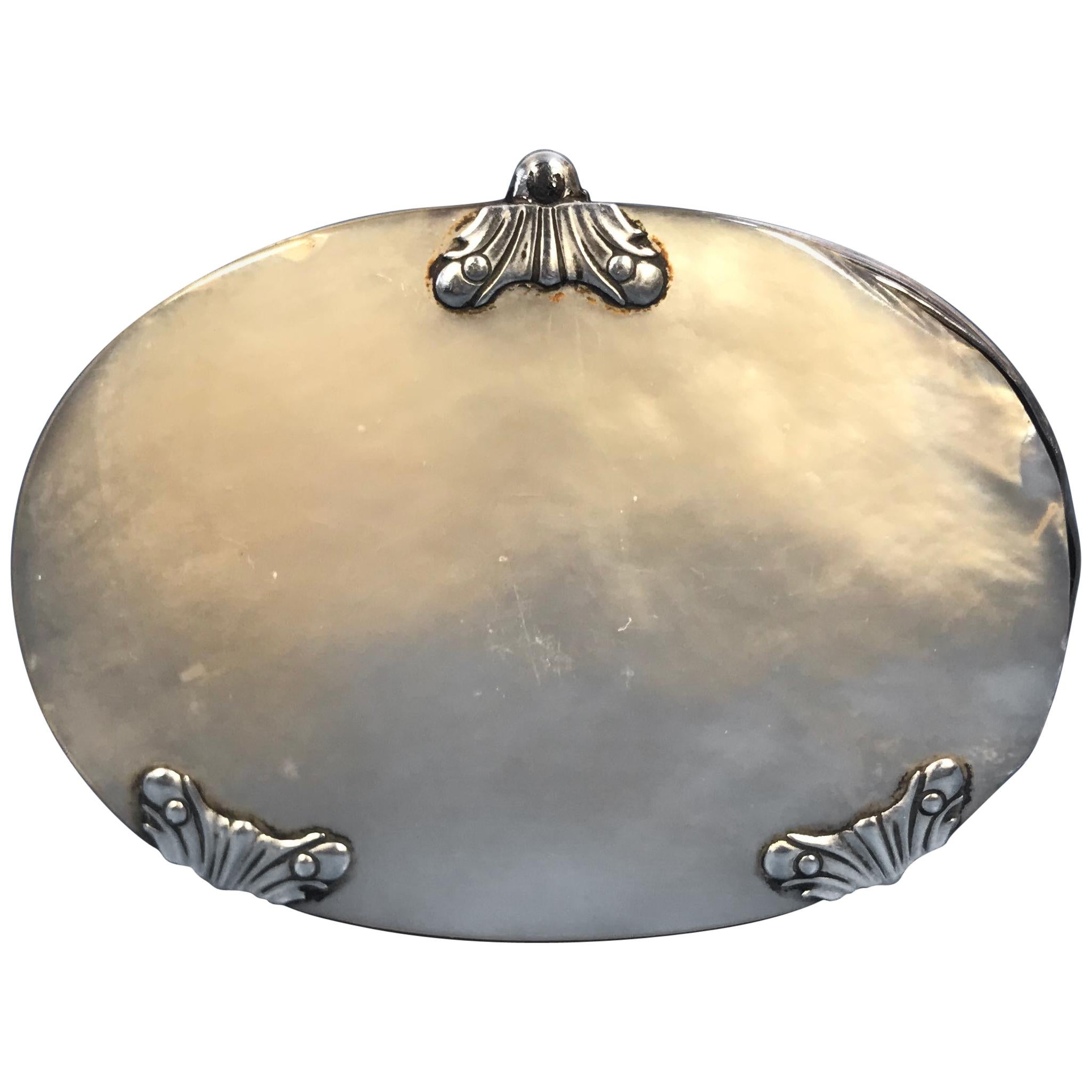 1780 Oval Shaped Magnifying Eye Glass That Is Housed in a Silver and Mother Case For Sale