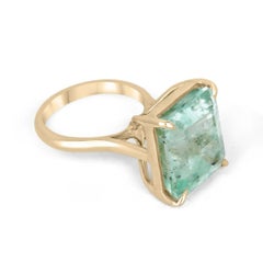 17.80ct 14K HUGE Natural Light Spring Green Emerald Cut Colombian Emerald Ring
