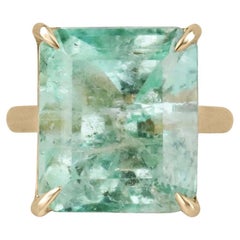 Bague d'émeraude colombienne de 17,80 carats 14K HUGE Natural Light Spring Green Emerald Cut