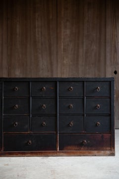 1780s-1850s Edo Japanese antique black Urushi medicine chest of drawers cabinet