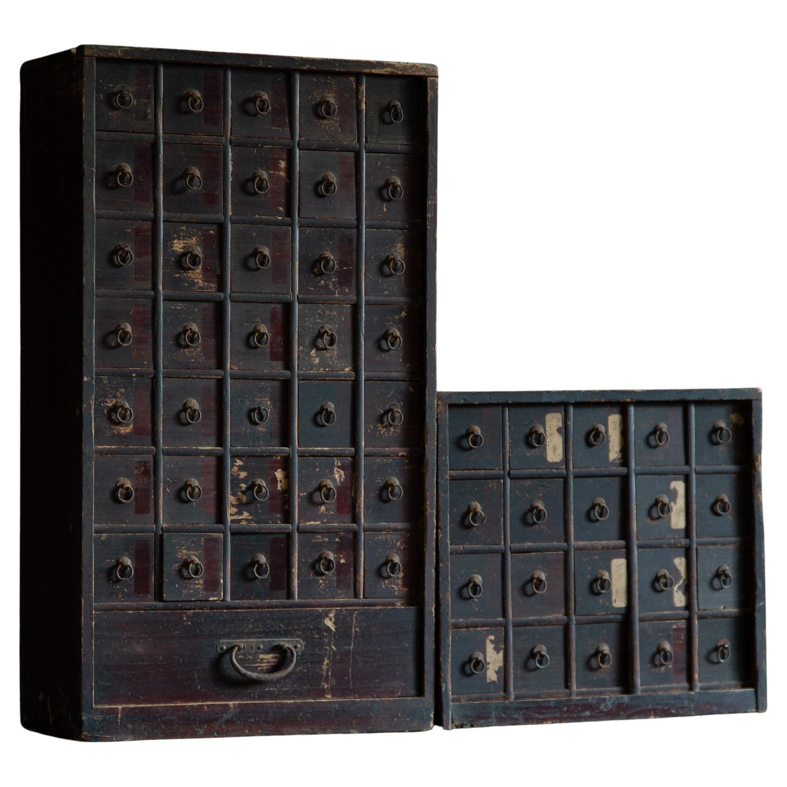 1780s-1850s Edo Japanese antique medicine chest of drawers 2pc cabinet wabi sabi