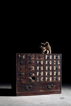 1780s-1850s Edo Japanese antique medicine chest of drawers, cabinet wabi sabi