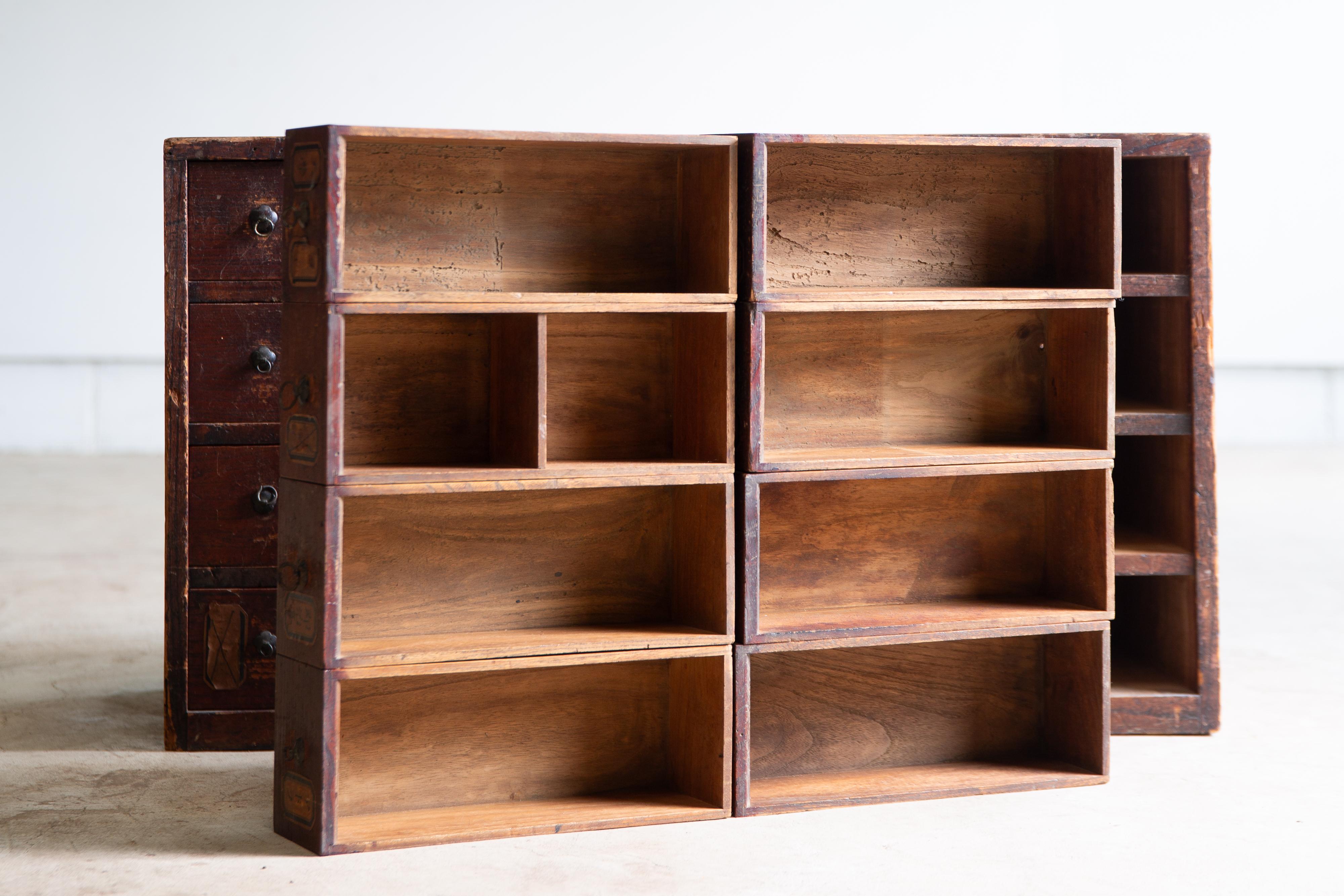 1780s-1850s Edo Japanese antique medicine chest of drawers, cabinet wabi sabi 11