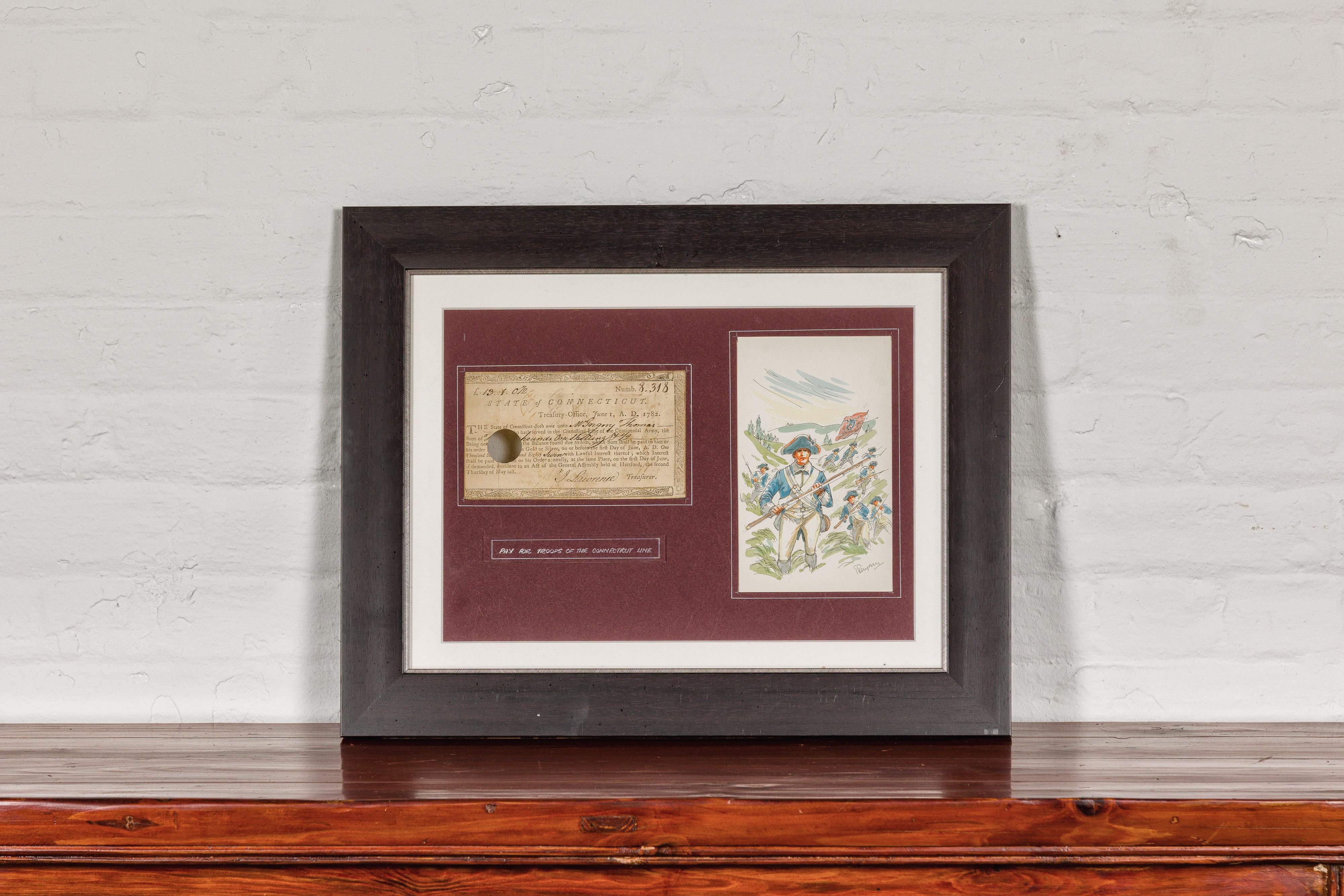 North American 1780s American Revolutionary War Bond, State of Connecticut in Black Frame For Sale