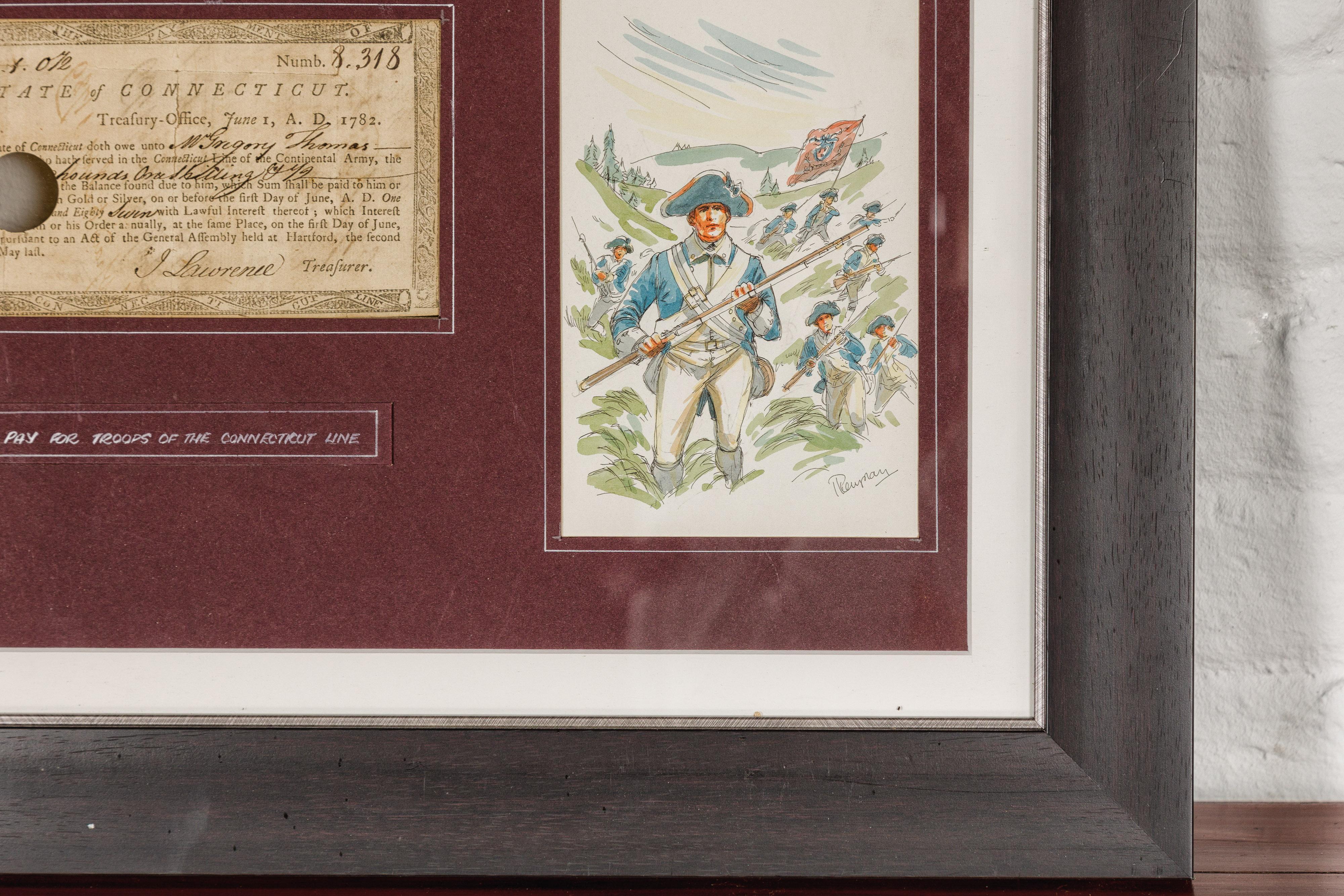 Glass 1780s American Revolutionary War Bond, State of Connecticut in Black Frame For Sale