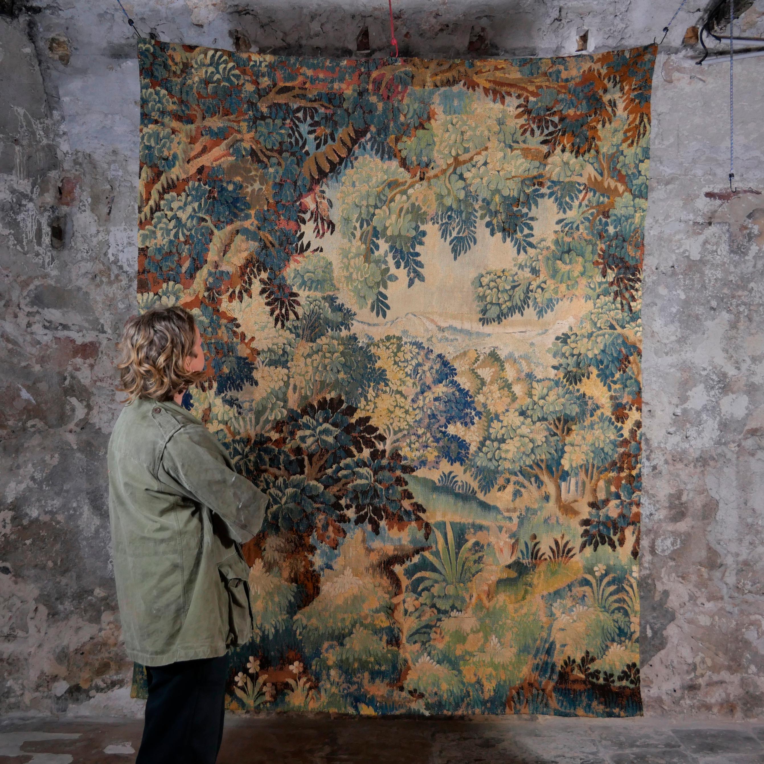 French 1780's Aubusson Verdure Tapestry For Sale