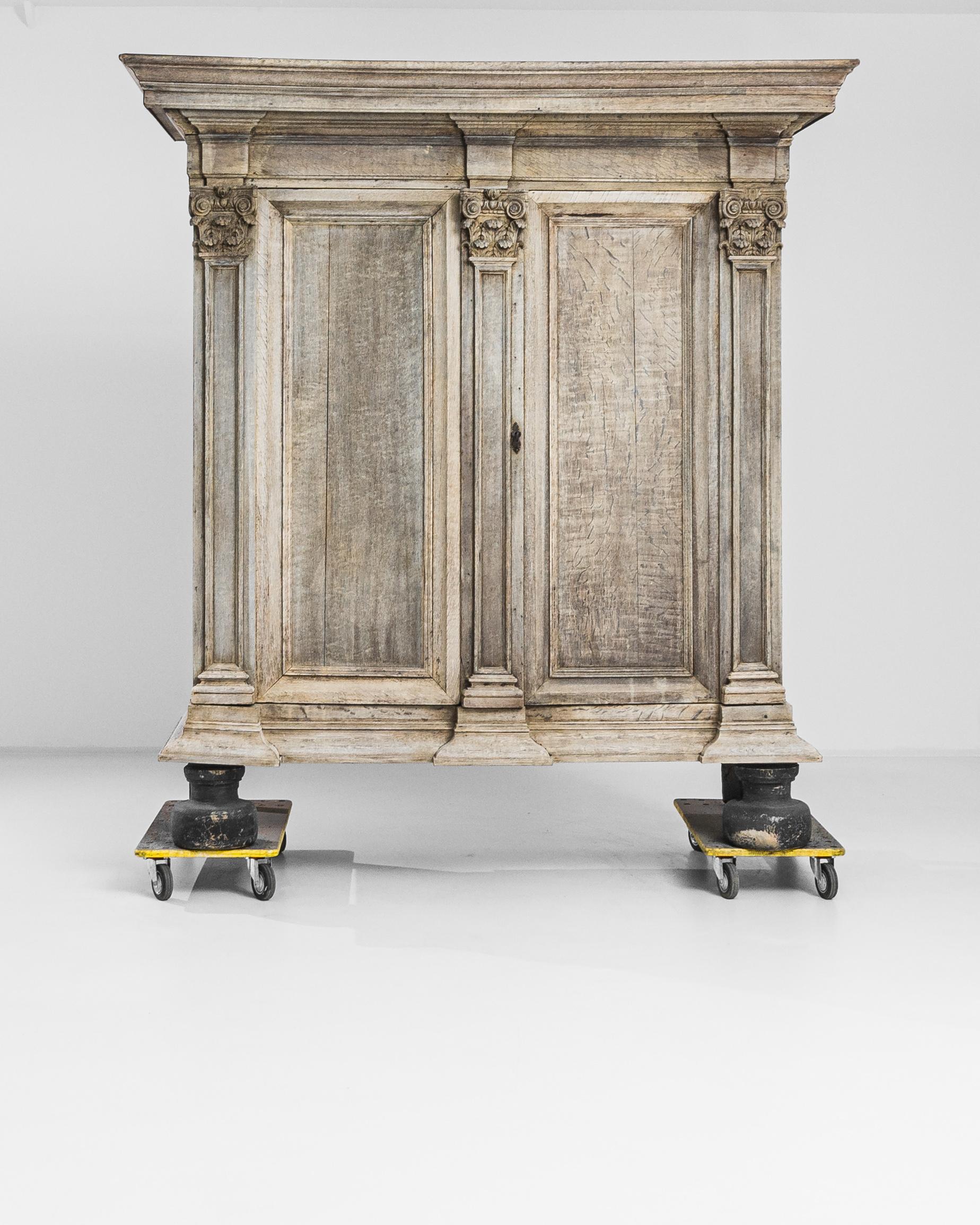 Hand-Carved 1780s Dutch Bleached Oak Cabinet