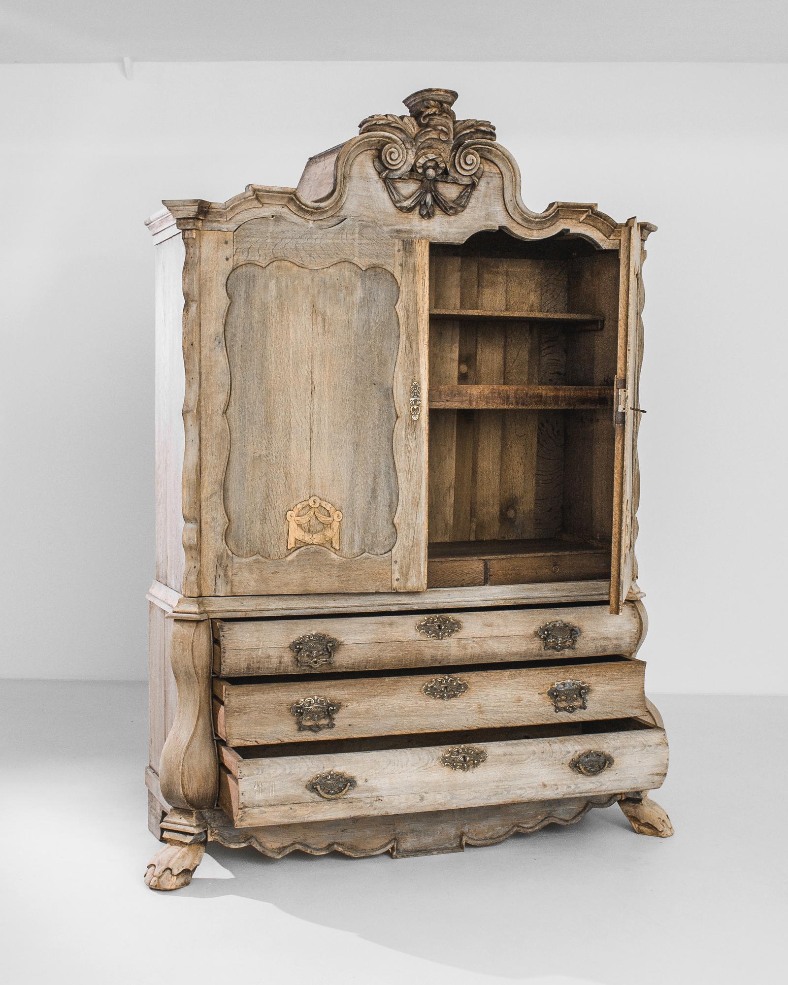 1780s Dutch Bleached Oak Cabinet In Good Condition In High Point, NC