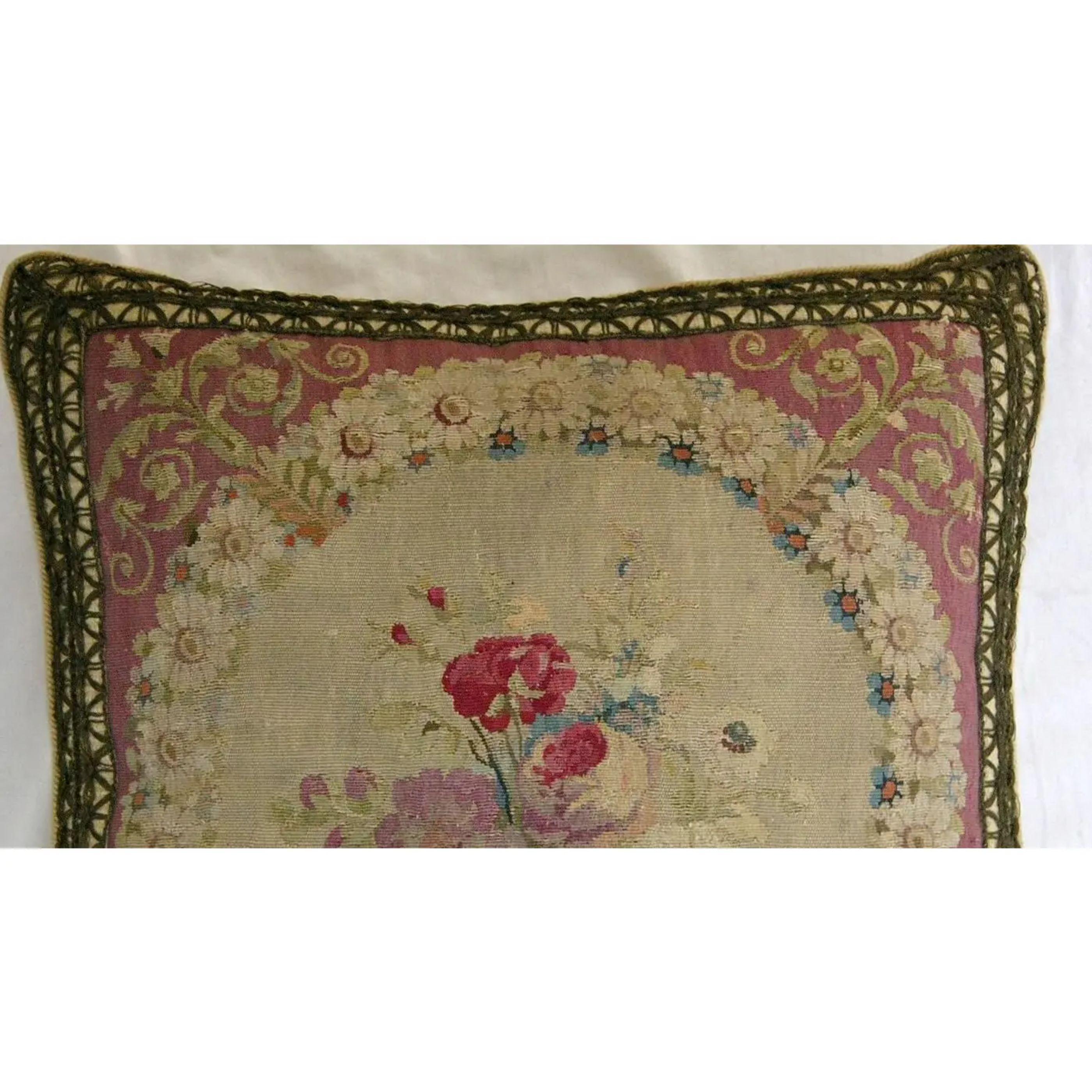 Empire 1780s French Beauvias Tapestry Pillow - 17'' X 17'' For Sale
