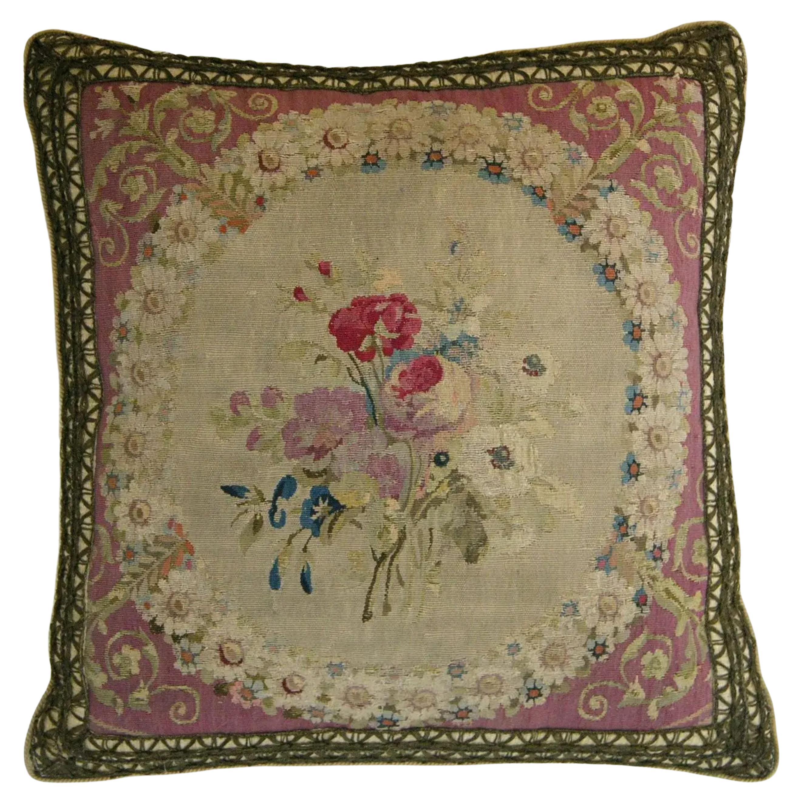 1780s French Beauvias Tapestry Pillow - 17'' X 17''