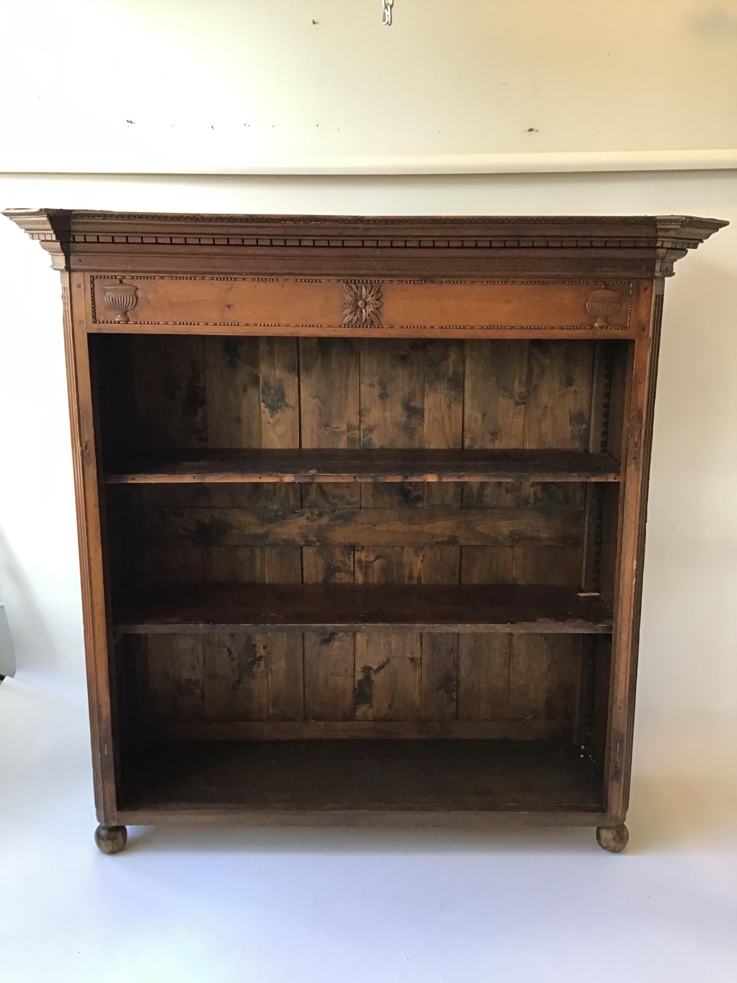 1780s French bookcase. This piece once had doors, but they’re long gone. Could have been the top of a sideboard.