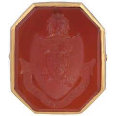 1780s French Carnelian Gold Family Crest Intaglio Ring
