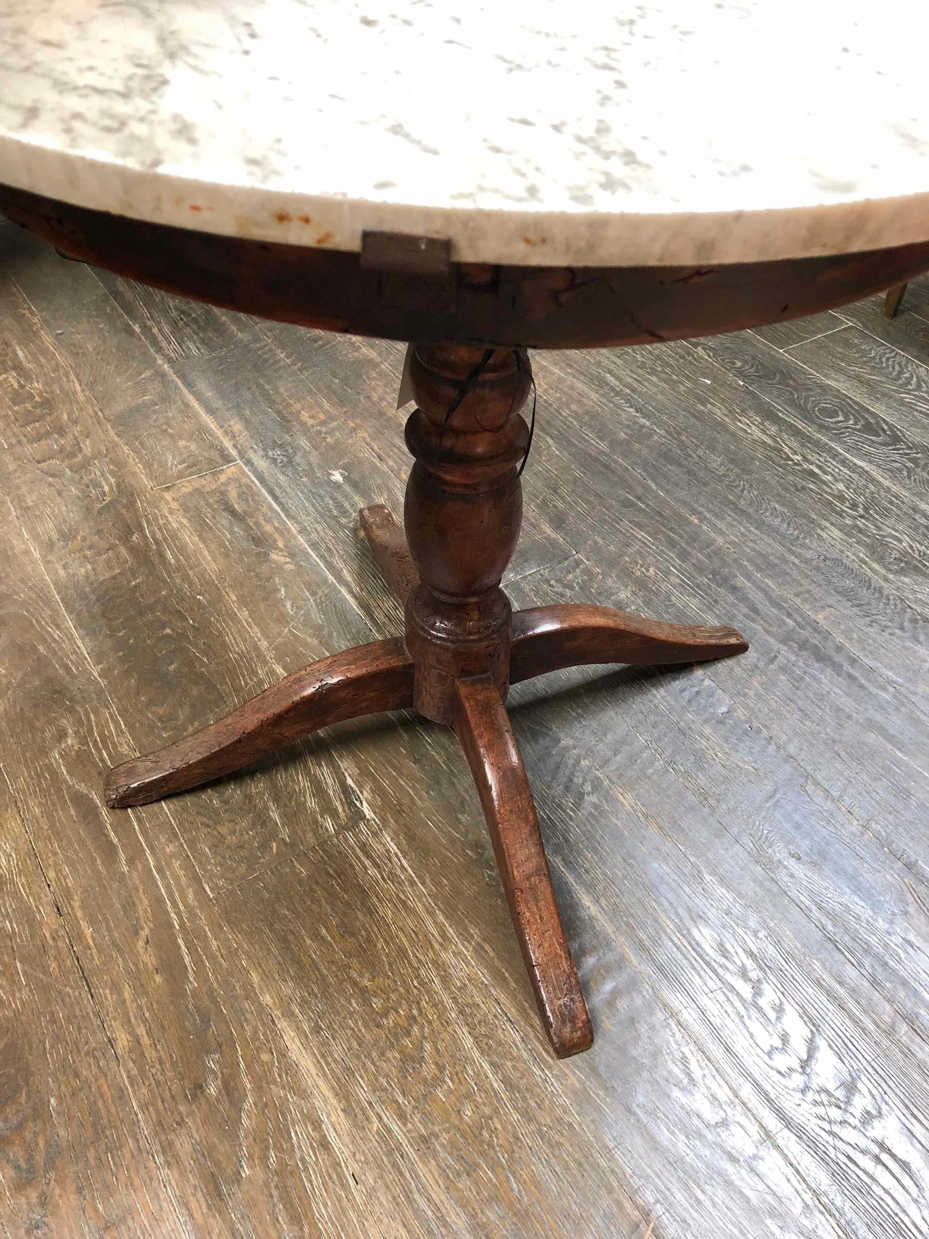 1780s French Marble Top Table on Oak Base  1