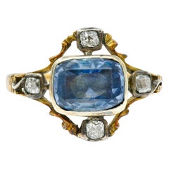 1780s Georgian 2.35 Carat Sapphire Diamond Silver-Topped 18 Karat Gold Ring