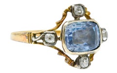 1780s Georgian 2.35 Carat Sapphire Diamond Silver-Topped 18 Karat Gold Ring