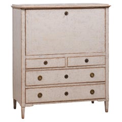1780s Gustavian Period Swedish Grey Painted Drop-Front Secretary with Drawers