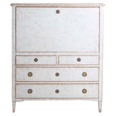 1780s Gustavian Period Swedish Grey Painted Drop-Front Secretary with Drawers