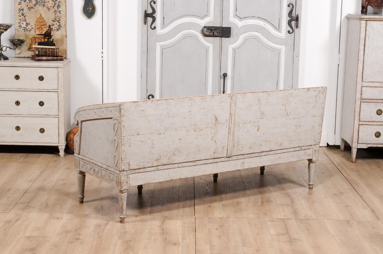 1780s Gustavian Period Swedish Sofa with Carved Vitruvian Scroll Inspired Frieze 4