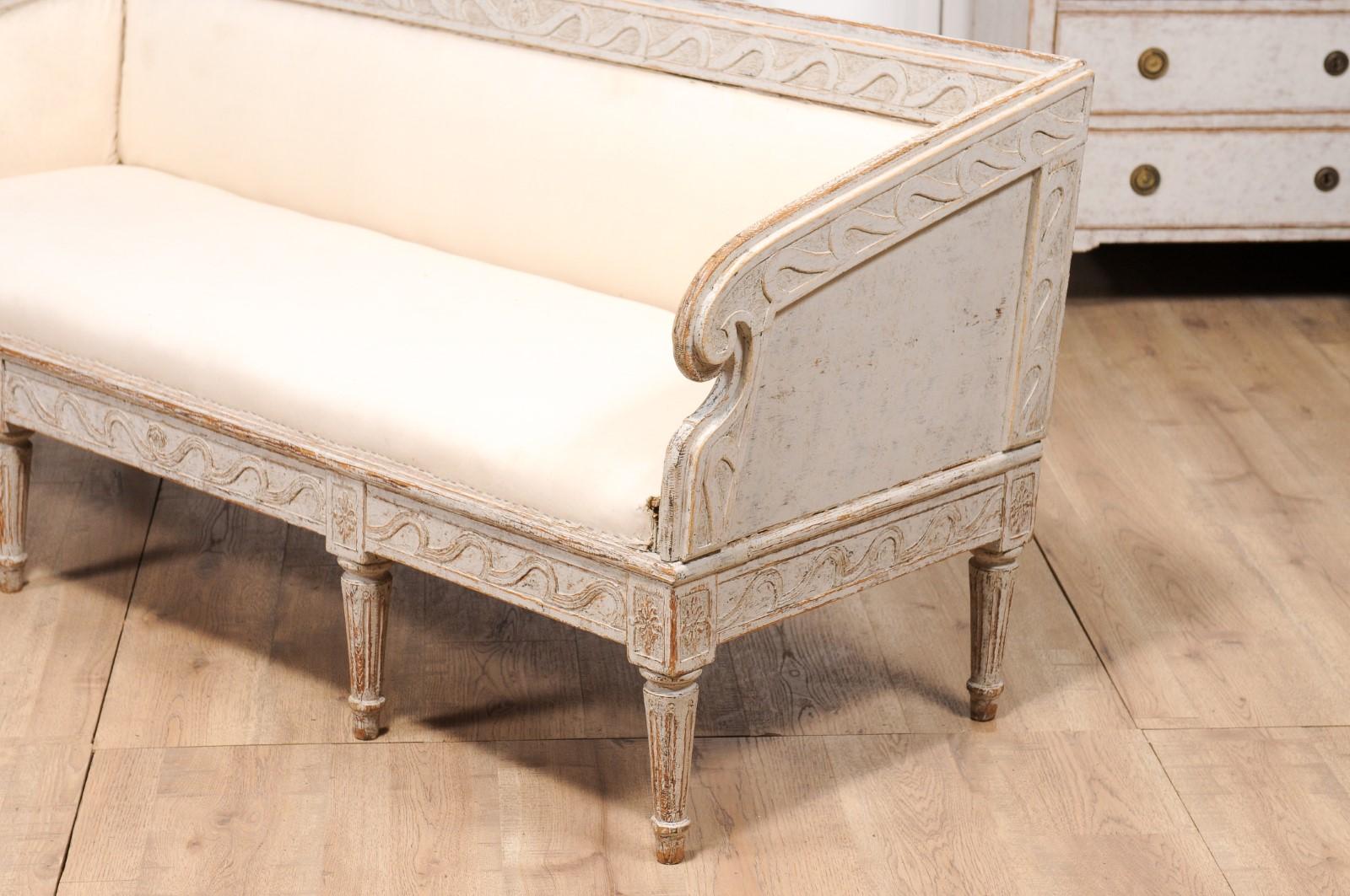 1780s Gustavian Period Swedish Sofa with Carved Vitruvian Scroll Inspired Frieze 7