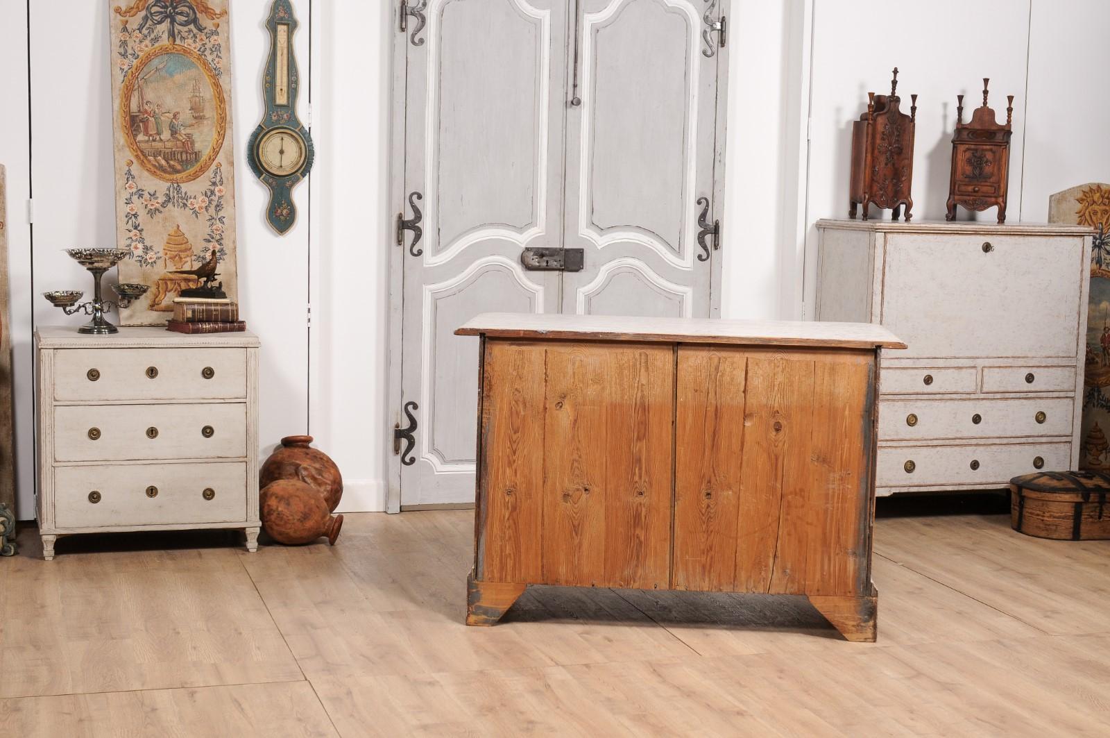 1780s Light Grey Painted Swedish Chest of Drawers with Carved Bracket Feet 6