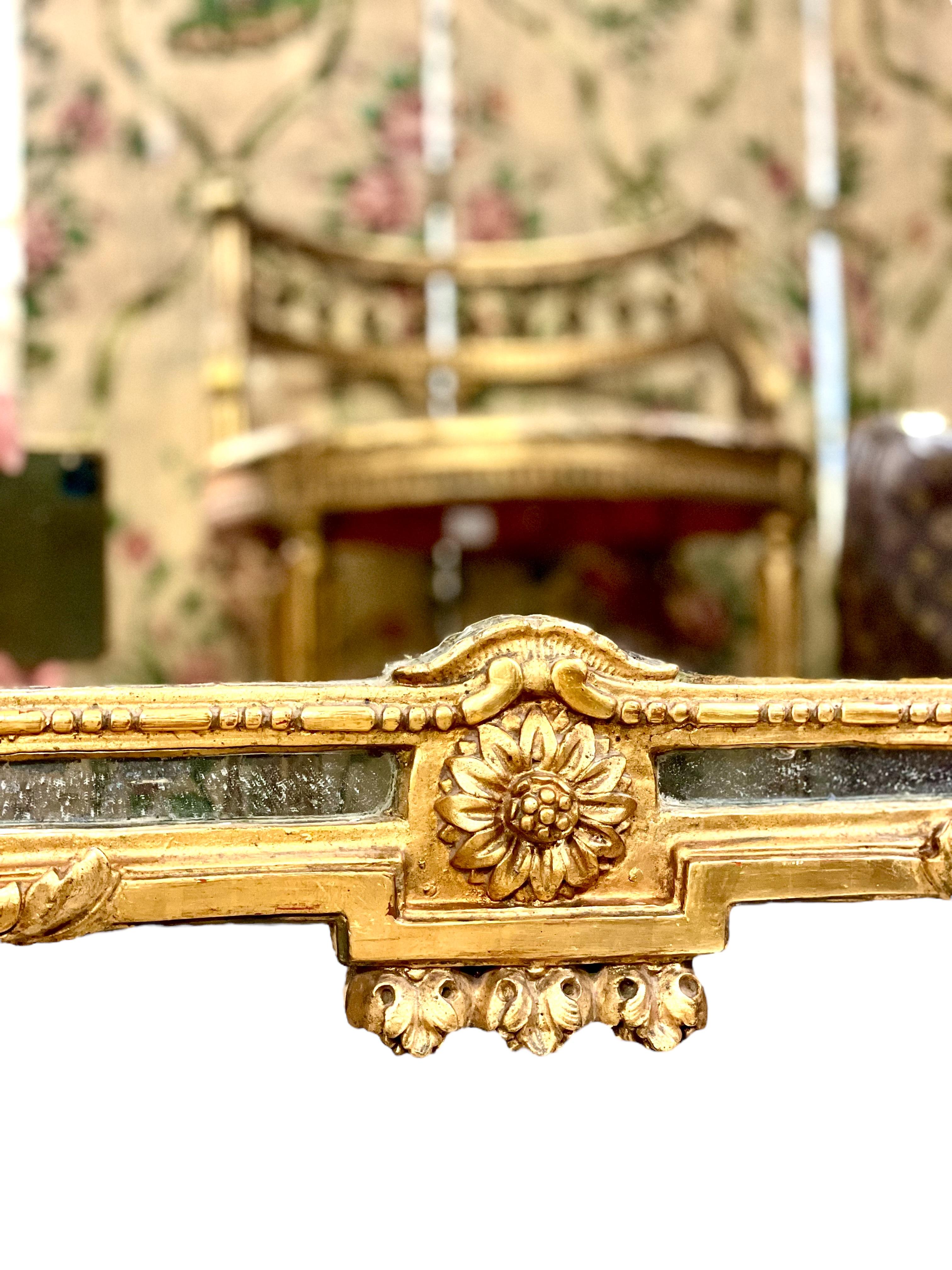 Hand-Carved 1780s Louis XVI Pareclose Giltwood Mirror  For Sale