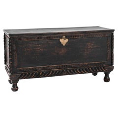 1780s Southern European Black Patinated Wooden Trunk