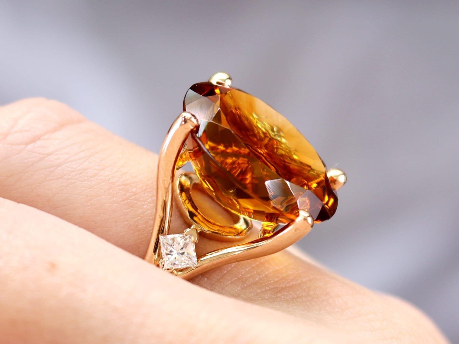 17,81 Karat Citrin und 0,51 Karat Diamant, 18k Roségold Kleidring (1994) im Zustand „Hervorragend“ im Angebot in Jesmond, Newcastle Upon Tyne