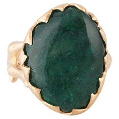 17.82 Carat Cabochon Zambian Emerald  & Diamond Ring in 18k Yellow Gold  
