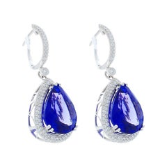 17.82 Carat Total Pear Shape Tanzanite and Diamond Earrings in 18 Karat Gold