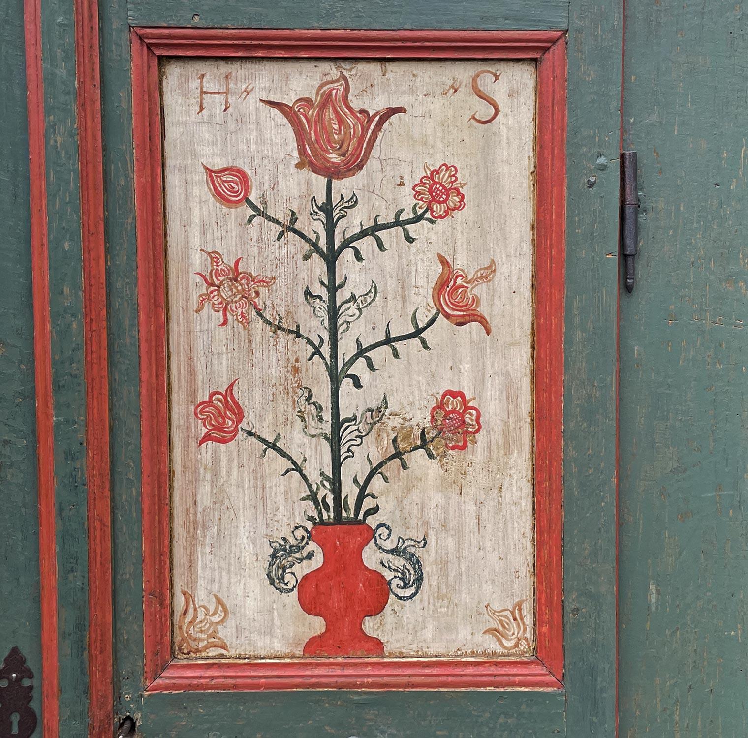 1782 Green Floral Painted Wardrobe 2