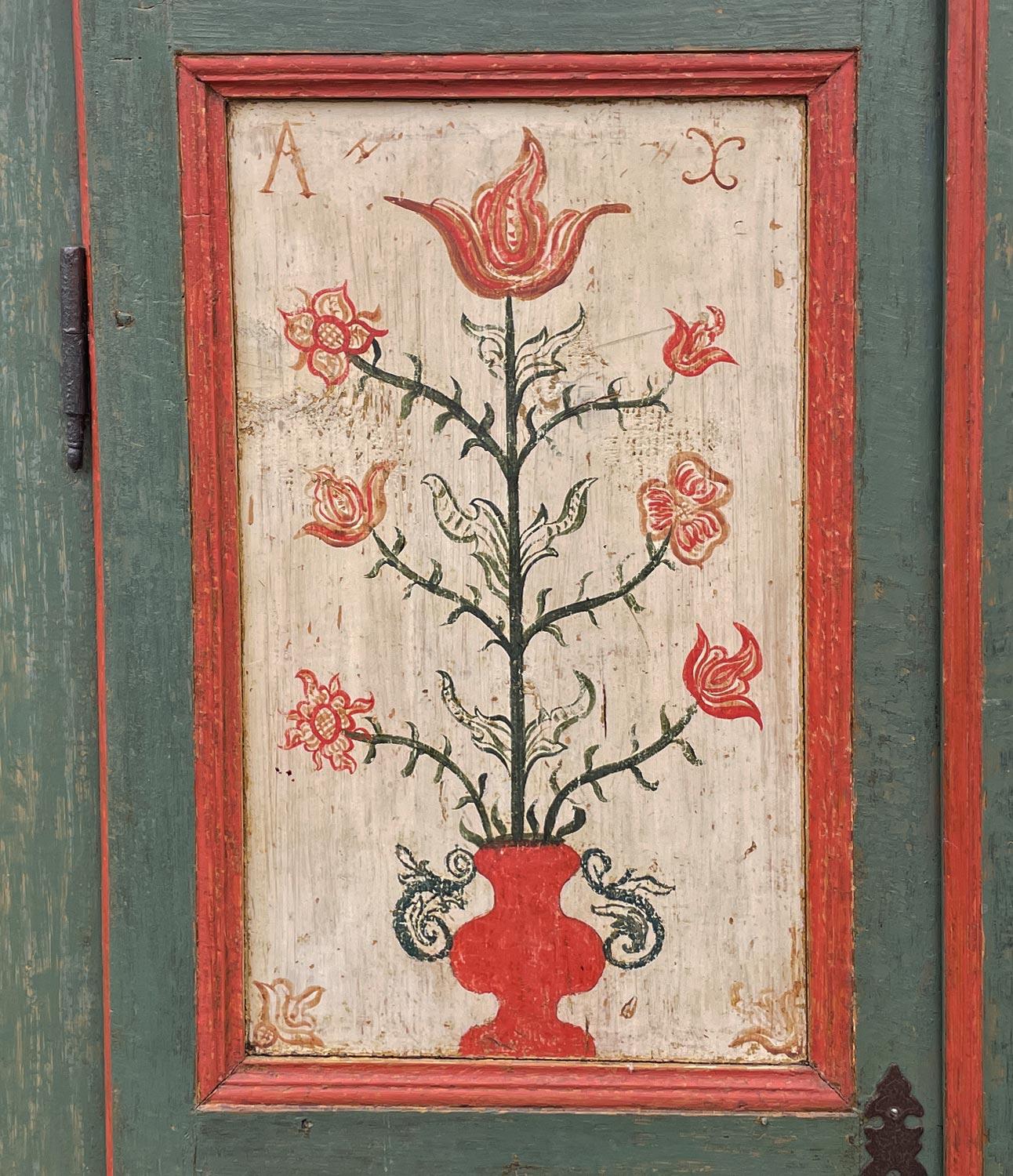 1782 Green Floral Painted Wardrobe 3